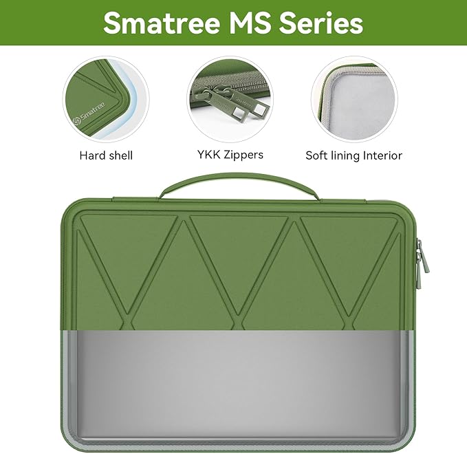 Smatree MS85T Hard EVA Protective Sleeve Case with Stand Compatible for 16 inch Acer Swift Edge 16 Laptop - SFA16-41-R6YS Waterproof Sleeve, Green