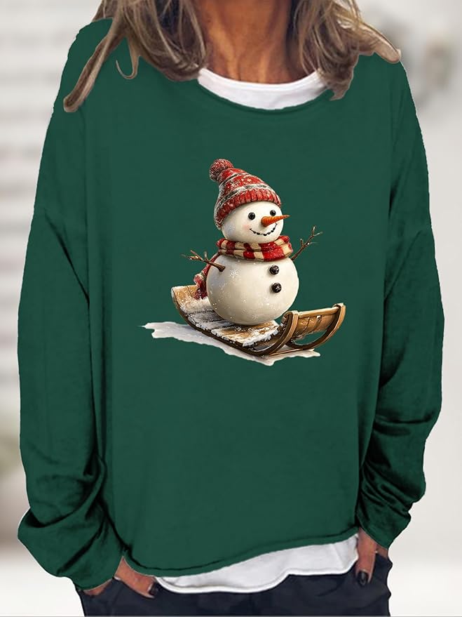 LOAIHA Christmas Shirts for Women Crewneck Snowman Snowflake Santa Graphic Shirts Christmas Tree Long Sleeve Xmas Hoodie