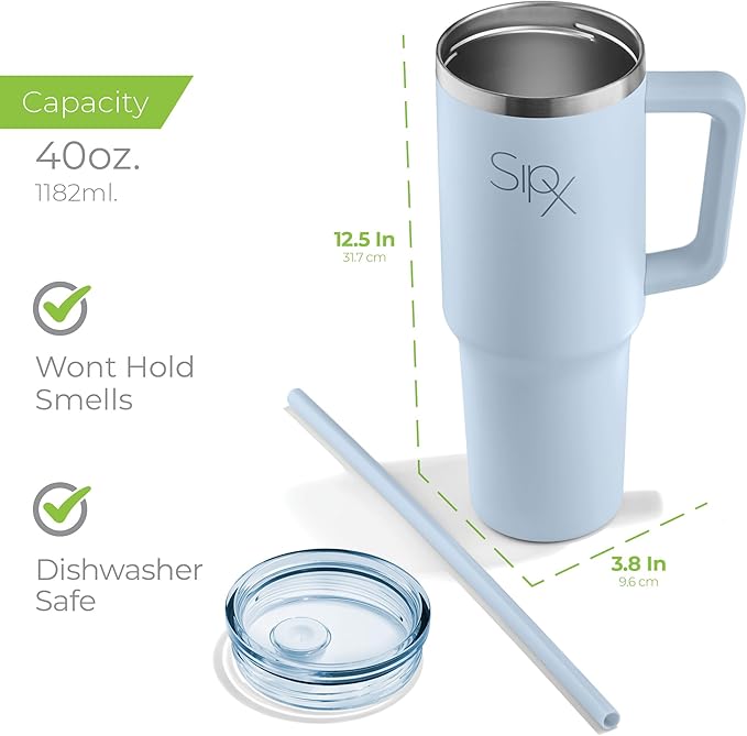 SIPX™ 40 oz Insulated Tumbler with Handle & Straw – Vacuum Insulated Stainless Steel, Leakproof, Cupholder Friendly – Perfect for Iced Coffee, Water & Travel – Blue