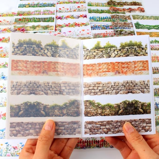 20 Sheets Gardening Scene Pre-Cut Sticker Book for Junk Journal Supplies, Flower Fence Retro Wall Collage Background Journaling Stickers, PET and Washi Stickers for Adults Planner Bujo