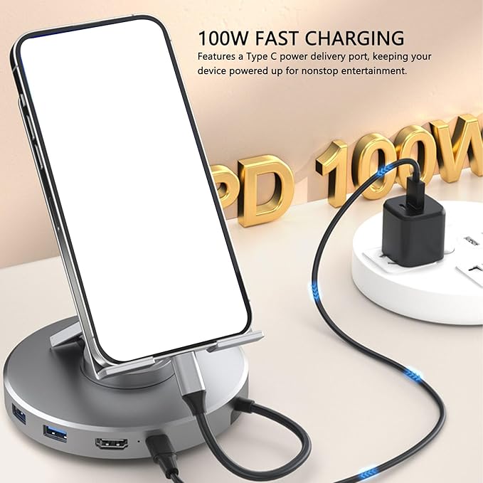 Zopsc USB C Docking Station, 11-in-1 Tablet Stand with 4K HDMI, 100W PD, Gigabit Ethernet, 4 USB Ports, Card Reader, Adjustable for Laptops, Tablets, Steam Deck and Smartphones