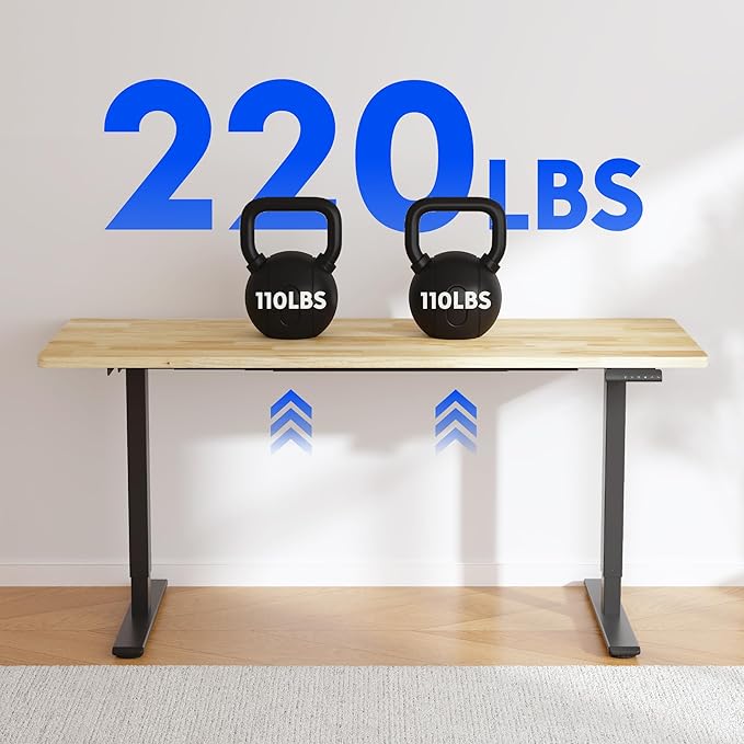 FLEXISPOT E3 Solid Wood Dual Motor Electric Standing Desk 55 x 24 Sit Stand Desk, Holds 220 lbs, Adjustable Height w/Memory Presets, Butcher Block Rubberwood Desktop & Black Frame, Ships in 2 Boxes