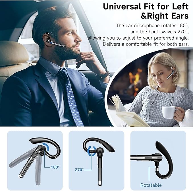 Boytond Bluetooth V6.1,Single-Ear Wireless Headset with USB Dongle, 10H Talk Time and 4H Playtime via USB, Dual-Mic Noise Canceling Earpiece for Computer/Cell Phones, Driving Headset for Trucker Work