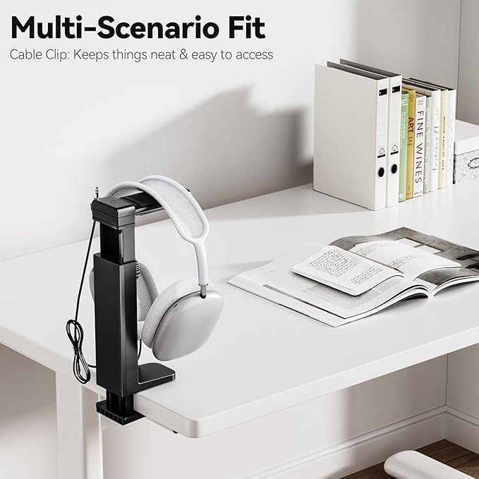Headphone Stand Under-Desk or Headset Holder Above-Desk, Headphone Hanger & Headset Hook Under Desk Mount with Spring Clamp & Height Adjustable & Cable Clip for Gaming Gift Accessories. PC Game Headsets