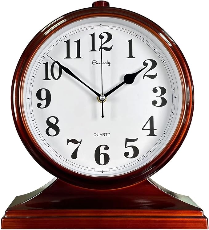 Beesealy Desk Clock for Table Decor,Retro Mantel Clock Battery Operated for Fireplace Mantel, Living Room,Bedroom,Office,Desktop Decoration (Brown)