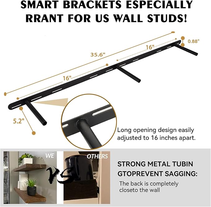 BGMG Wood Floating Shelves 48 Inch, Set of 2, Wide Rustic Wooden Wall Shelves for Bathroom Living Room Bedroom Kitchen Farmhouse - 48x 6.7 x1.25 Inch - Black