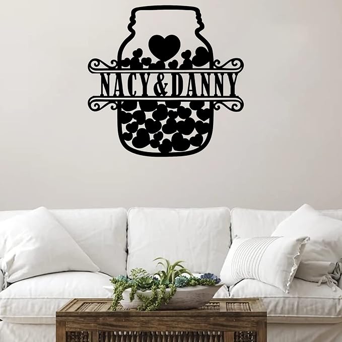 Customized Heart Metal Sign, Couple Metal Name Sign, Metal Wall Art Decor, Family Wall Decor, Outdoor Metal Sign, Personalized Family Name Sign,Wedding Anniversary Wedding Gifts Metal Art, Wall Décor