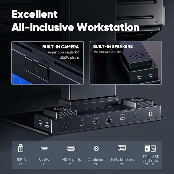 MP Mobile Pixels Geminos X (2 x 24 inch) Dual Stacked Computer Monitor, All-Inclusive Workstation, 65W USB-C Charging 2K Bottom Touchscreen, 1080P Webcam&Speakers, USB-A/USB-C/HDMI, Ergo Design