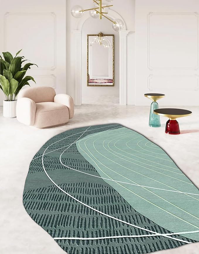 Sage Green Modern Abstract Geometric Stripes Irregular Rug for Living Room Bedroom Home Office Faux Wool Pet Friendly Carpet 4x6 Boho Chic Playroom Nursery Indoor Washable Durable Runner Mats