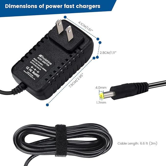 molshine (6.6ft Cable 12V AC DC Adapter Compatible DYMO 1758460 LabelManager 260P LM-260P (1754490) 280 LM-280 (1815990) 360D LM-360D (1754488) 420P LM-420P (1768815) Power Supply Rapid Charger