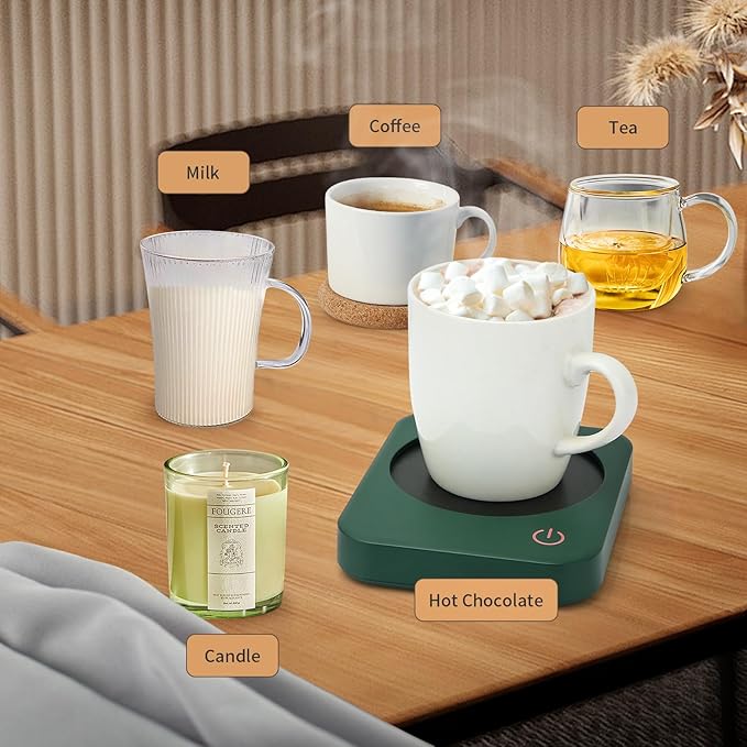 ANBANGLIN Coffee Mug Warmer, Smart Cup Warmer for Desk, 3 Temperature Control & Auto Shut Off, Electric Cup Warmer for Heating Milk,Tea,Beverage,Candle (Green-No Mug)