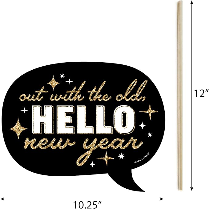 Big Dot of Happiness Funny Hello New Year - NYE Party Photo Booth Props Kit - 10 Piece