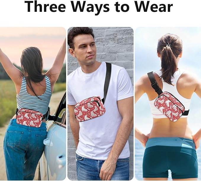 Ice Skates Fanny Pack for Women Men Water Resistant Fashion Waist Packs with Adjustable Strap Belt Bag for Travel Workout Jogging Hiking 21220340