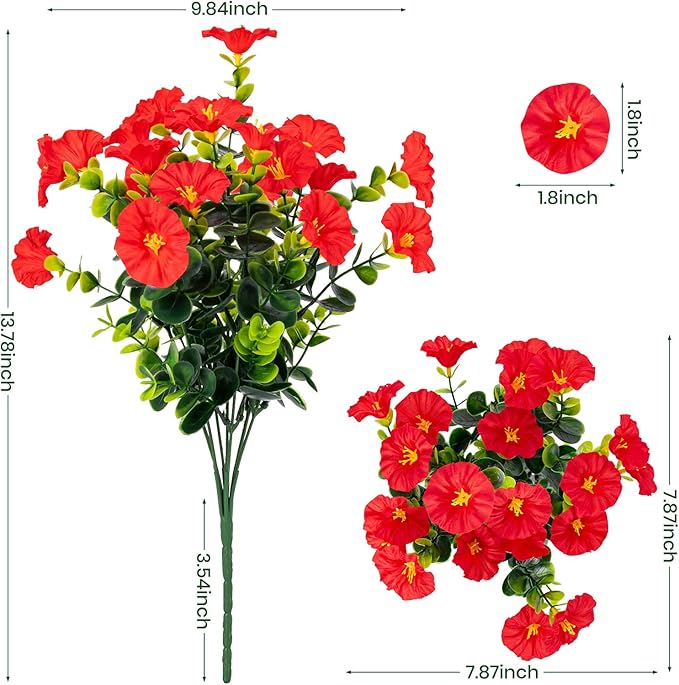 Artificial Faux Flowers for Outdoor 16 Bundles Boxwood Fake Morning Glory for Planter,UV Resistant Fake Flowers for Home Porch Patio Outside（7 Color）