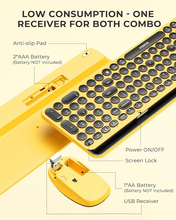 seenda Bluetooth Keyboard and Mouse for iPad, CTU-301 Wireless Multi-Device Connection Bluetooth+2.4G Keyboard Mouse Combo with Tablet Holder for iPad/MacBook/Windows, iOS/Andriod/Phone, Yellow