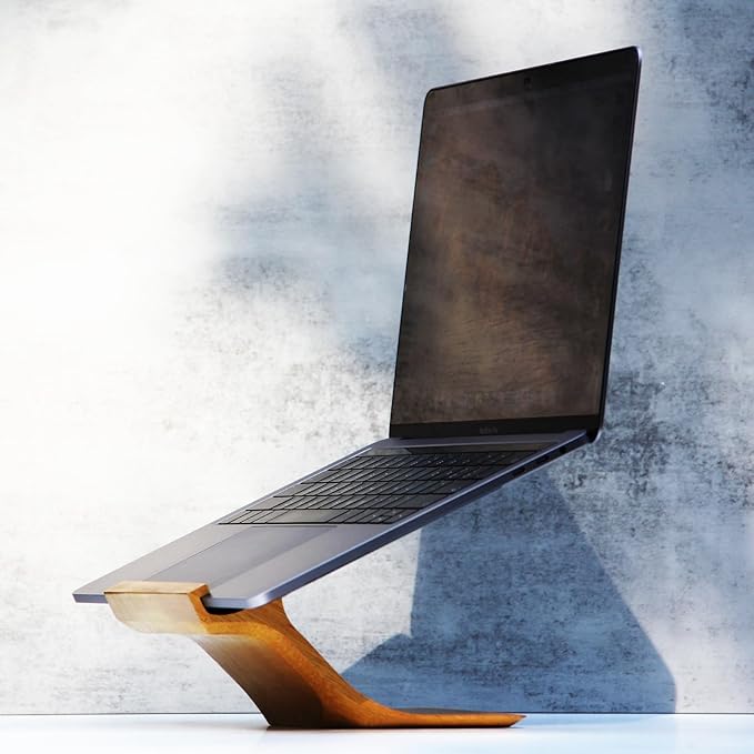 XDK Wood Laptop Stand for Desk, Ergonomic Height Riser for Notebook Computer up to 15 Inches, Wooden Holder for MacBook/Aluminum Laptops