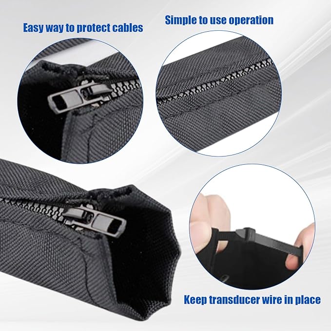 HSOKEW 2Pc Outboard Motor Cable Sleeve with 100pcs Nylon Cable Tie, 47 Inch Long Zippered Rigging Sleeve Trolling Motor Sleeve Trolling Motor Cable Organizer Sleeve for Cover Wire Extension Cord