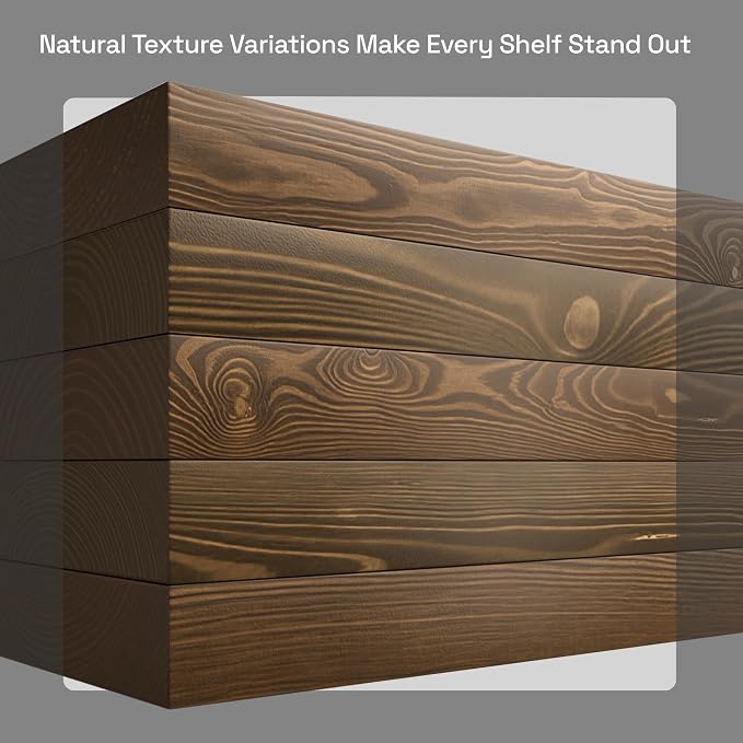 BAOBAB WORKSHOP Wood Floating Shelves, Bathroom Shelf 24 inch, Walnut Floating Shelf for Wall Mounted, Solid Wooden Wall Shelves for Bedroom Kitchen, Walnut Finish, 24 x 6.7, Set of 2