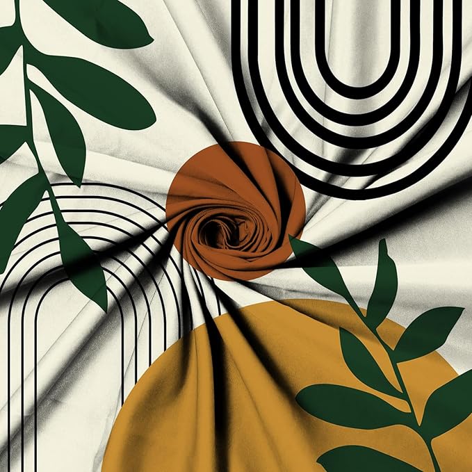 Boho Geometric Shower Curtain Beige Mid Century Abstract Arch Curve Bathroom Curtain Minimalistic Sun Shower Curtain Sets for Bathroom Extra Long 72x84 in with 12 Hooks