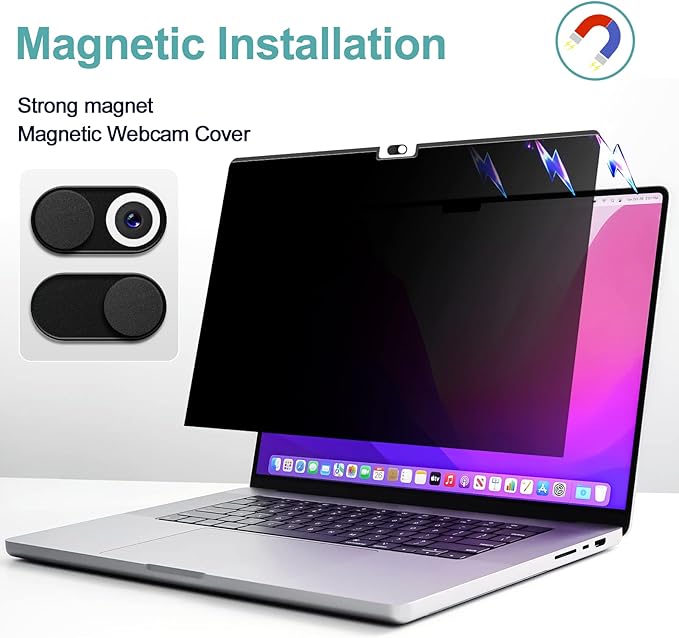 IPROKKO Privacy Screen MacBook Pro 16 Inch (2021-2025, M1, M2, M3, M4, Pro, Max), Magnetic Removable Anti Blue Light Glare Privacy Filter Compatible with Mac Pro 16In,Laptop Mac 16.2 Screen Protector