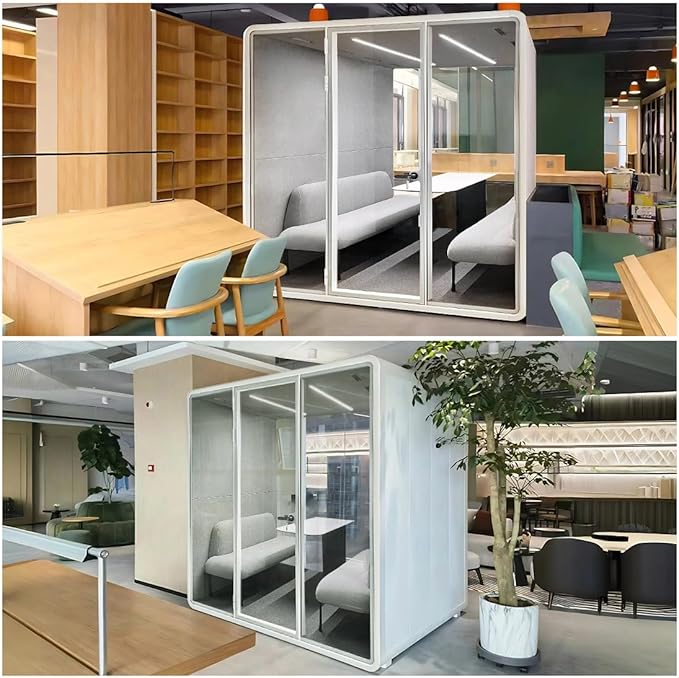 Soundproof Office Pod Booth, Quiet Meeting Pod with Acoustic Panels, Portable Modular Pod, Privacy Booth for Private Phone Calling, 4 People Personal Workspace with Sound Isolation H92in W91in D71in