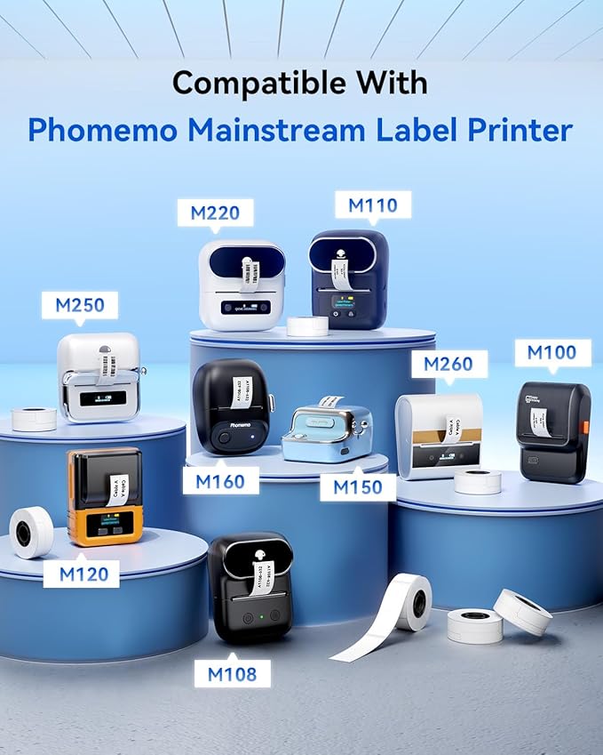 Phomemo Thermal Cable Labels M110-300 Pcs Wire Labels 1" x 1.5" + 1.6" T (25x38+40mm) for Phomemo M110/M100/M220/M260/M250/M221 Label Maker, for Management, Cord Tags for Electronics, Black on White