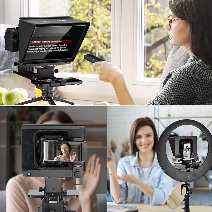 NEEWER X1 Pro II Teleprompter 9" All Metal with RT113 Remote/App Control, Quick Switch 1s Lock Arca Type QR Plate, Magnetic Phone Clamp Compatible with iPhone Android Smartphone, Assembly Free