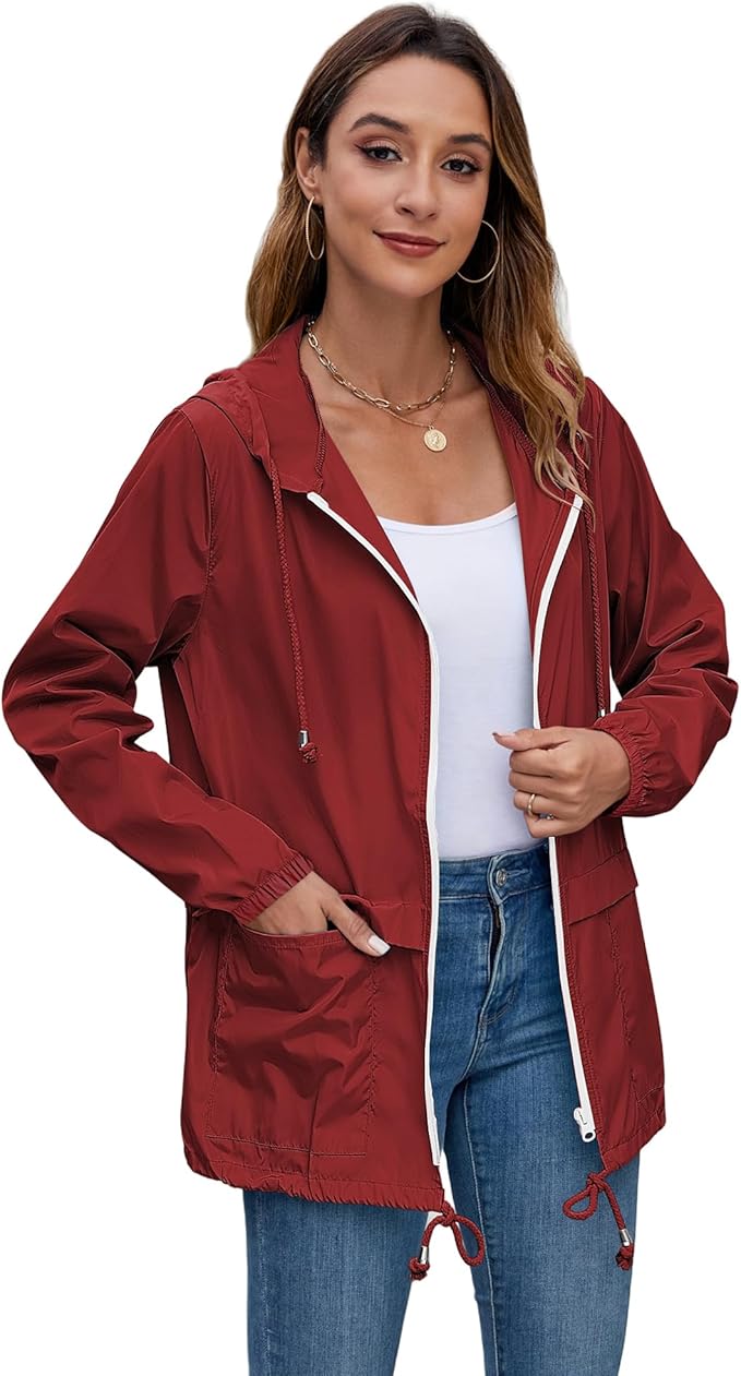 Hount Women's Lightweight Hooded Raincoat Waterproof Packable Active Outdoor Rain Jacket (S-3XL)