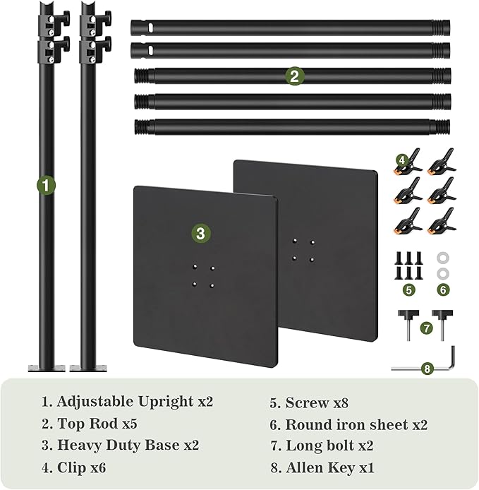 Backdrop Stand 10x10 ft Adjustable Photo Backdrop Stand Kit, Heavy Duty Pipe and Drape Photography Background Support with Flat Metal Base for Wedding, Party, Video Studio, Birthday, Black