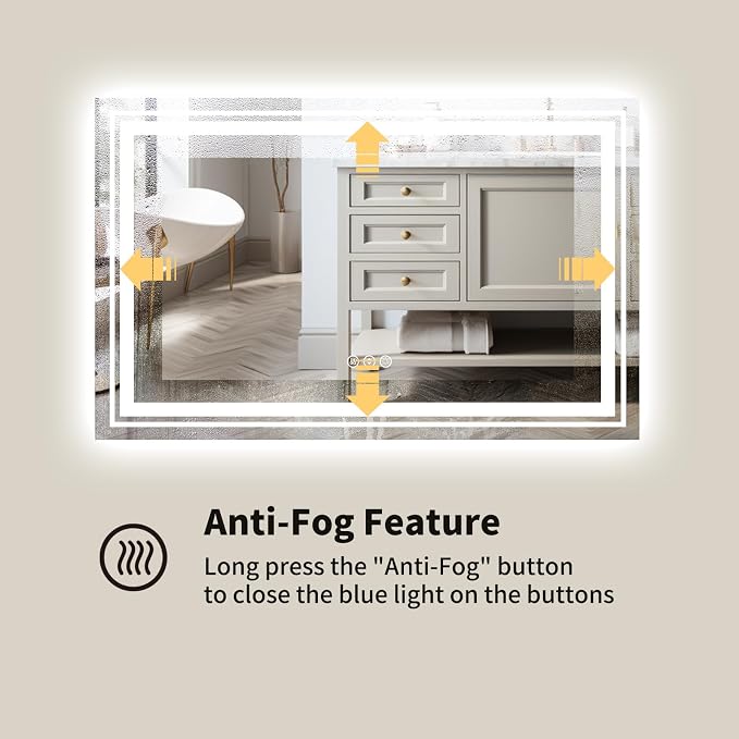 WTTY LED Bathroom Mirror 60"x28" with Back and Front Light,Modern LED Mirror for Bathroom,Stepless Dimmable Lighted Bathroom Vanity Mirror with Anti-Fog,Memory Function,Shatter-Proof