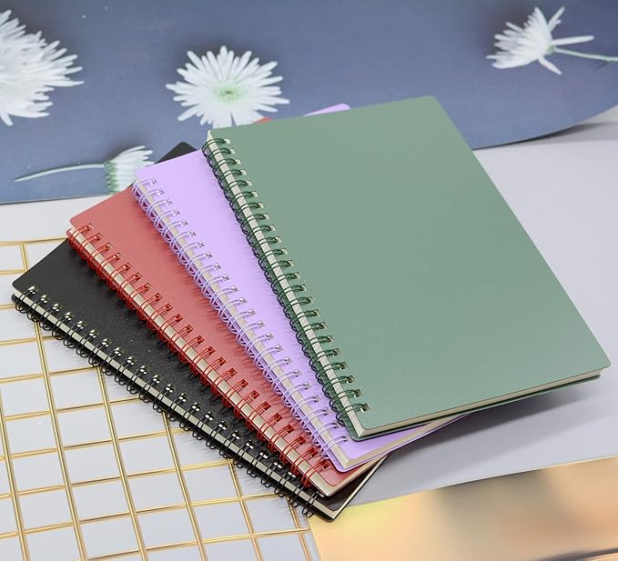 Yansanido Spiral Notebook, 8 Pcs A5 Thick Plastic Hardcover 7mm College Ruled 8 Color 80 Sheets -160 Pages Journals for Study, Work, Travel and Notes (A5, 8 Pcs 8 Color)