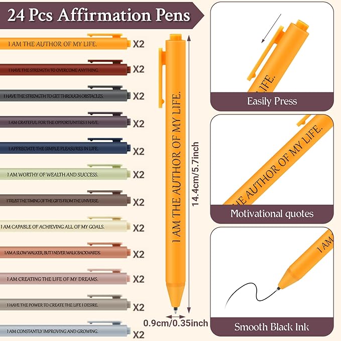 Kosiz 48 Pcs/24 Set Positive Affirmation Gifts Gratitude Spiral Notebooks with Pens Motivational Encouragement Notepads Daily Affirmations Journal for Women Valentine Galentine Gifts (Simple)