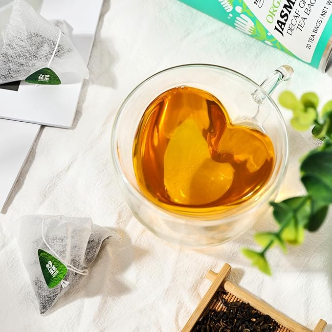Decaf Jasmine Tea Bags, Authentic Pure Decaffeinated Jasmine Green Tea, Super Antioxidant, 20 Count Tea Bags for Hot & Iced Tea