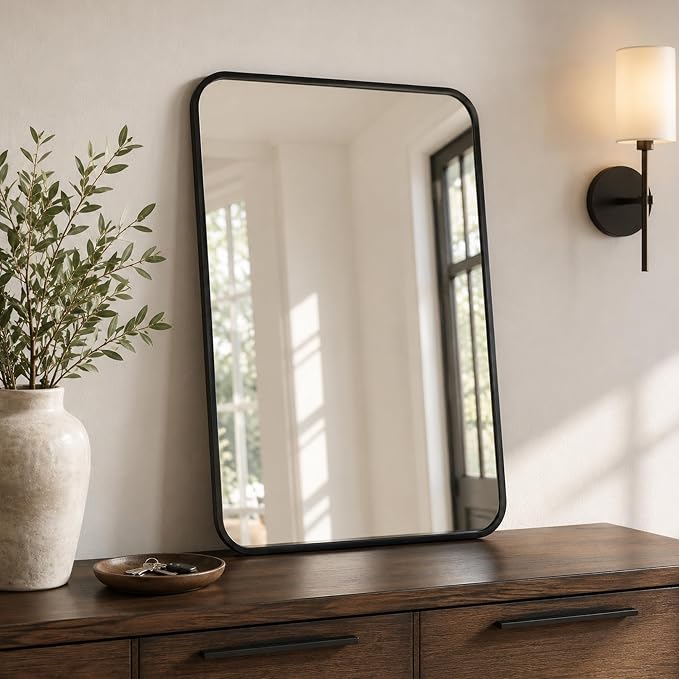 2-Pack 22x30 Inch Matte Black Bathroom Vanity Mirrors | Flush Mount Deep Set Metal Wall Mirror for Over Sink | HD Shatterproof Glass, Rustproof