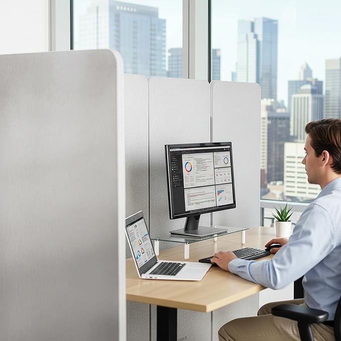 VIVO Freestanding 145 x 66 inch Privacy Panel System, Cubicle Divider, Acoustic Wall Partition, x6 24 inch Panels, Gray, PP-KIT-T145G