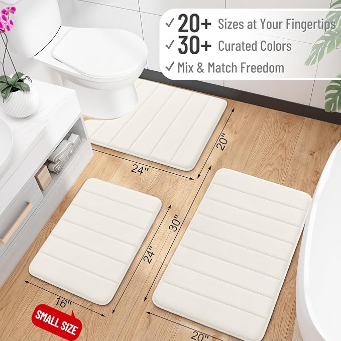 OLANLY Memory Foam Bath Mat 44x32, Super Soft Absorbent Bathroom Rugs, Quick Dry, Machine Washable Shower Floor Rugs, Bathmat Carpet, Bathroom Home Decor Accessories, Ivory