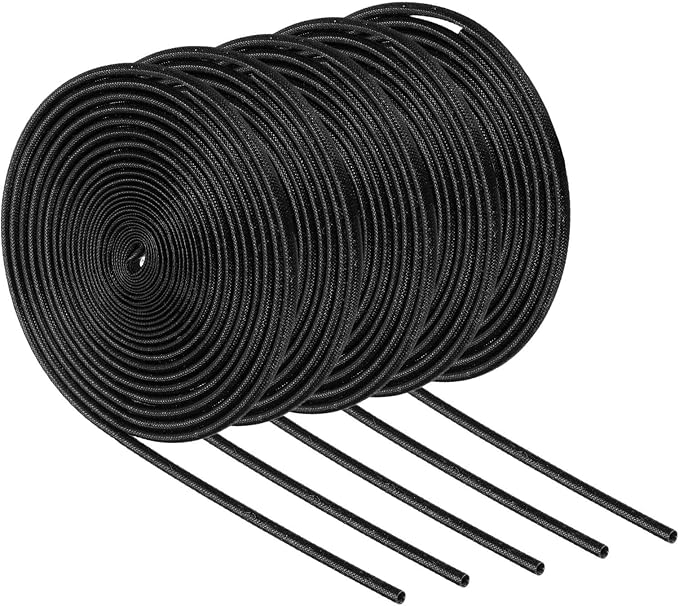 MECCANIXITY 5Pcs Wire Insulation Braid Fire Sleeve,9.8Ft-1.5mm ID Black, High Temp Silicone Coated Fiberglass Sleeving for Automotive Hose Lines Electrical Wiring