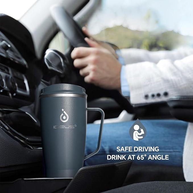 Ideus 32 oz Tumbler with Handle and Straw, Vacuum Insulated Stainless Steel Travel Mug, 100% Leakproof, Cup Holder Friendly, Navy Blue