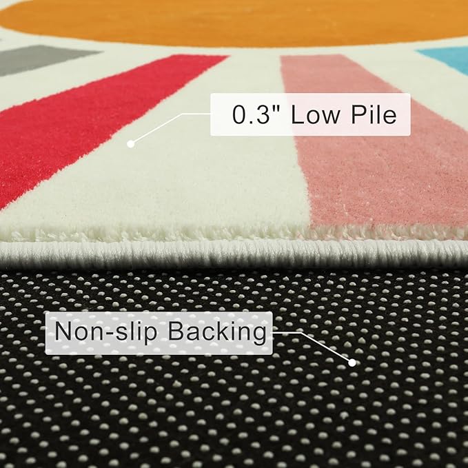 STARUIA Kids Rug 5'x7', Boho Washable Rainbow Nursery Rug, Non-Slip Soft Carpet for Playroom, Classroom, Office, Dining Room