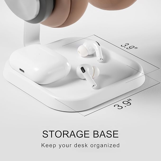 QinCoon Headphone Stand, Curved Headset Stand with Storage Tray, Gaming Headset Holder for AirPods Max, AirPods Max 2, AirPods, AirPods Pro, Beats, Bose, Sony and More (White)