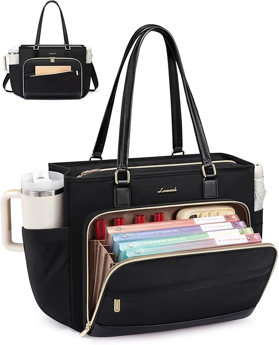 LOVEVOOK Teacher Tote Bag, Laptop Bag for Women with Accordion File Organizer, Nurse Work Bag for Office & Business Supplies