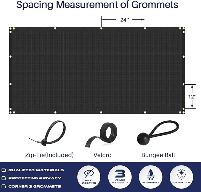 Windscreen4less Privacy Fence Screen Heavy Duty Windscreen Fencing Mesh Fabric Shade Net Cover with Brass Grommtes for Outdoor Wall Garden Yard Pool Deck, 6'x95' Black