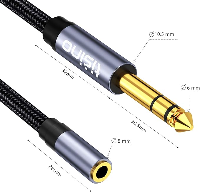 Tisino 1/4 to 3.5mm Headphone Adapter, 1/4" Male to 1/8" Female Extension Audio Cable for Headphones, Amplifiers, Guitar Amp, Keyboard Piano, Home Theater, Speaker, Mixing Console - 5 feet