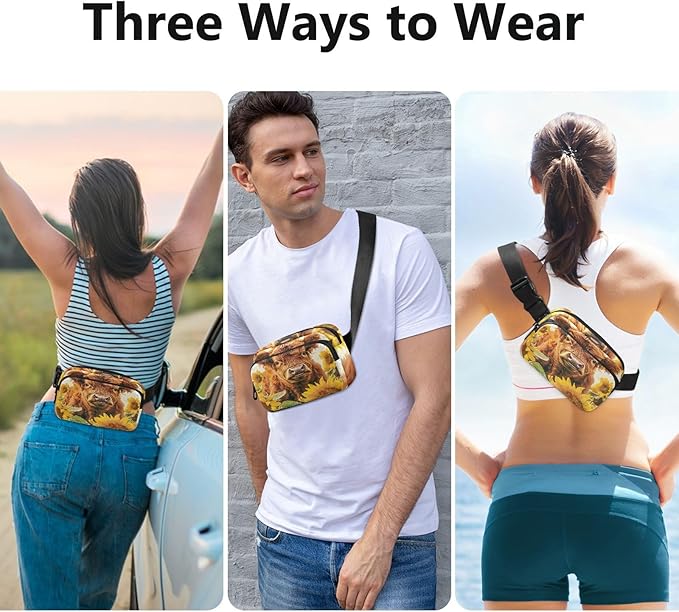 Highland Cow Sunflowers Fanny Pack for Women Men Water Resistant Fashion Waist Packs with Adjustable Strap Belt Bag for Travel Workout Jogging Hiking 21220111