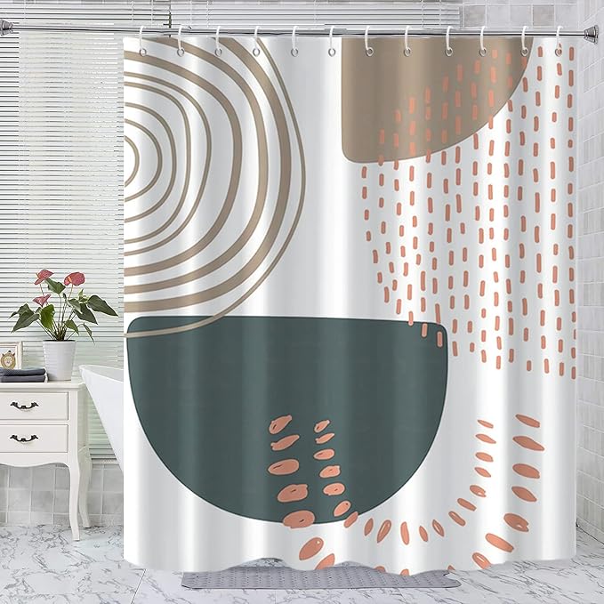 Boho Extra Long Shower Curtain, Mid Century Modern Abstract Minimalist Beige Neutral Machine Washable Waterproof Fabric for Bathroom Decor Bathtub with 12 Hooks 72Wx84H