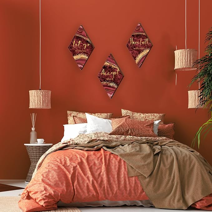 ONIZHITY 3 Pcs Red Gold Bathroom Decor Red Gold Wall Decor with Accept Let Go Have Faith Quote Rustic Vintage Farmhouse Wooden Hanging Signs for Home Living Room Bedroom Office(12x7 Inches)