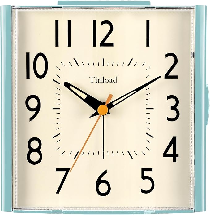 Tinload 4.7" Large Vintage Retro Analog Alarm Clock, Super Silent Non Ticking Clock with Manual Light, Snooze, Battery Operated, Simply Design, for Living Room, Bedroom, Bedside, Desk, Gift Clock