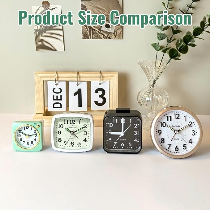 Lamisola Small Alarm Clocks for Bedrooms, 4 Inch Analog Battery Desk Clock, Retro Clock for Bedroom Decoration, Slient, Large Display for Seniors, Loud Alarm Clock for Heavy Sleepers, Champagne Gold