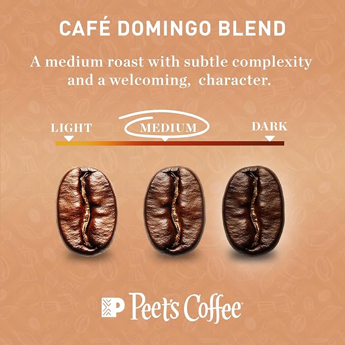 Peet’s Café Domingo Coffee Pods – 48 Count (3 Packs of 16) – Medium Roast with Smooth, Balanced Flavor and Aromatic Finish – Compatible with Pelecom Coffee Machines – Peet’s Coffee Pods & Capsules