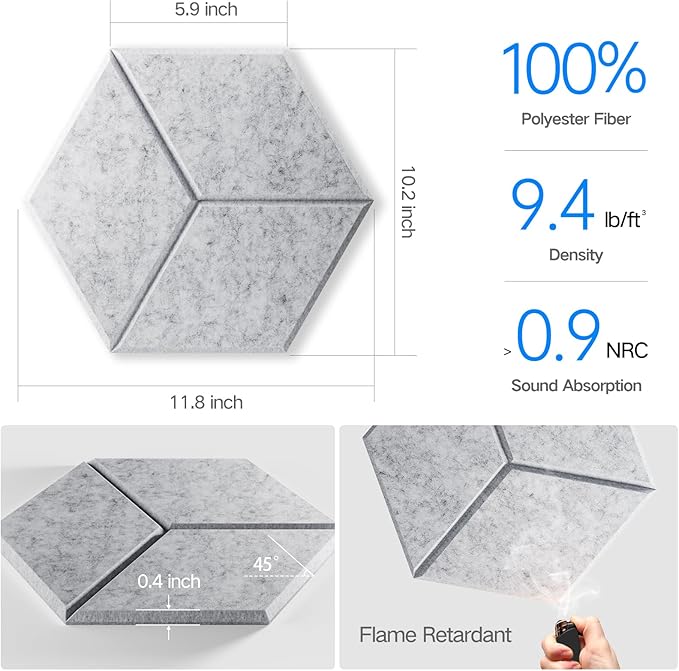 8 Pack Self-Adhesive Acoustic Panels 12" X 10" X 0.4" - Sound Proof Foam Panels for Wall with High Density, Y-Lined Design, Flame Resistant, Absorb Noise and Eliminate Echoes(Silver Gray)